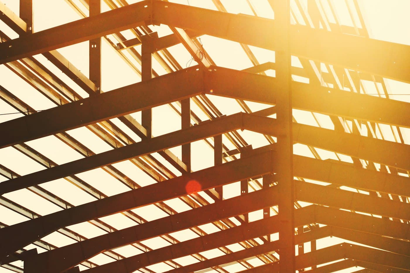 Steel beams forming an industrial frame structure